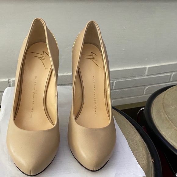 GUISEPPE ZANOTTI TAN LEATHER PUMPS COLD clogs HEELS platform 37.5-6.5 sandals mu - Picture 5 of 9